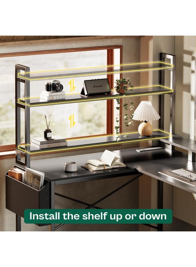 طاولة ألعاب و مكتب منزلي بشكل حرف L مع اضاءة RGB و منافذ طاقة اسود - Image 5